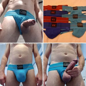 My new neon turquoise Golberg jockstraps (3-pack) have arrived.