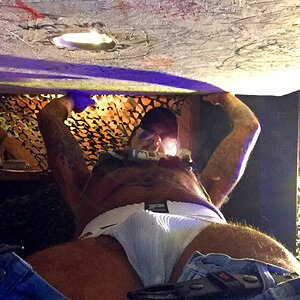 STINKYDONGER'S JOCKSTRAPPED BULGE FROM BELOW AT THE GLORYHOLE