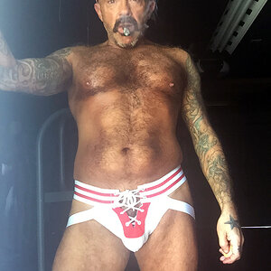 RED AND WHITE LACE UP JOCKSTRAP WORN BY STINKYDONGER