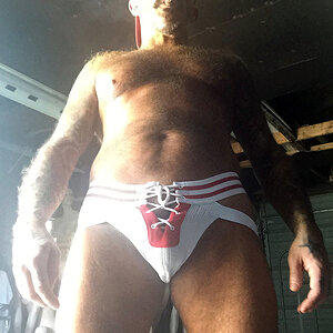 SWEATY, RIPE STINKYDONGER IN RED AND WHITE LACE UP JOCK