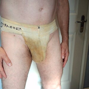 The true colour of this completely used and abused jockstrap.