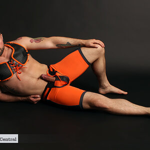 Jockstrap Central model Jeremy London in a Cellblock 13 Gridiron Short and Harness