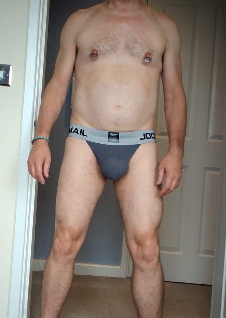 Front view of me wearing a jockstrap.
