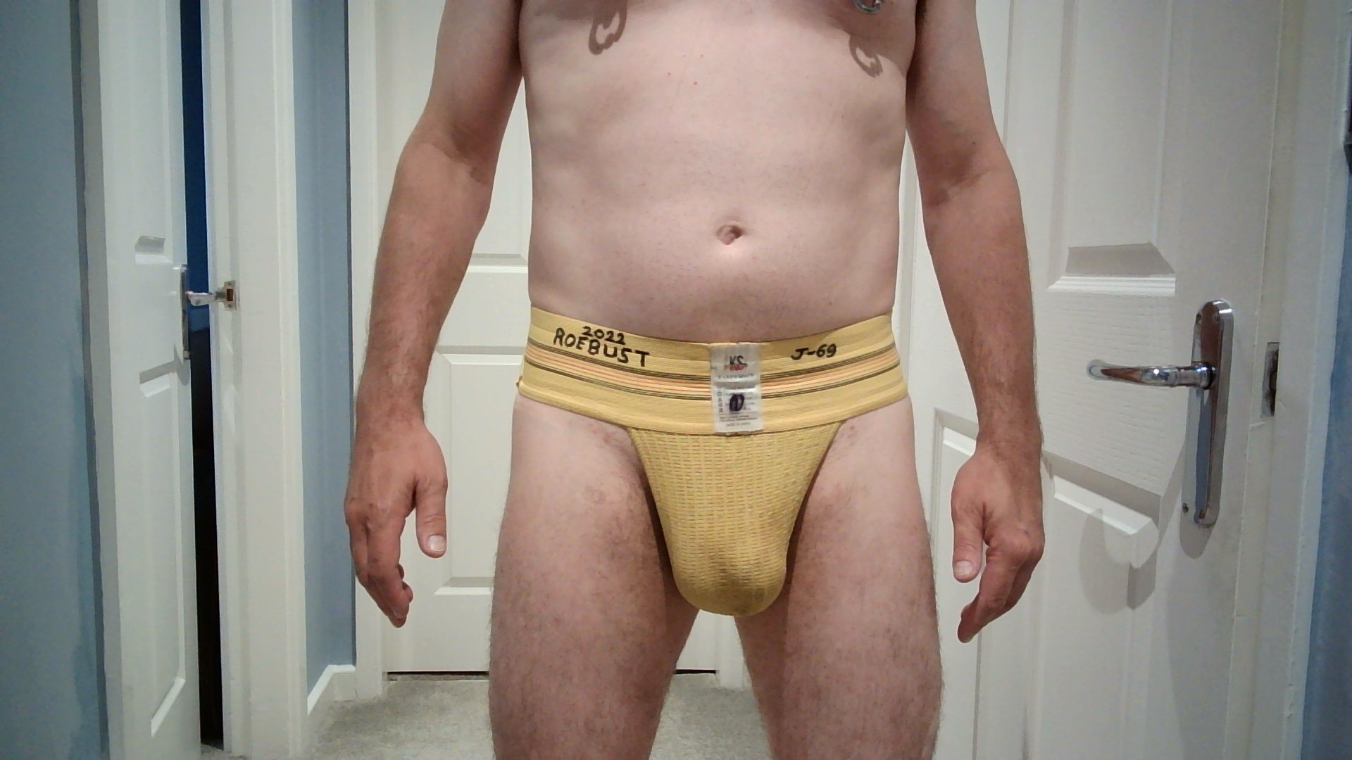 Front view of the swapped and abused Karen Space jockstrap